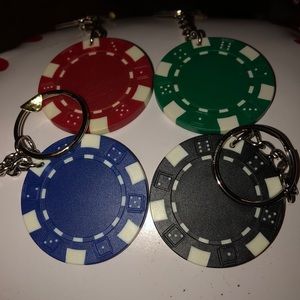 New set of 4 Poker chip keyrings
